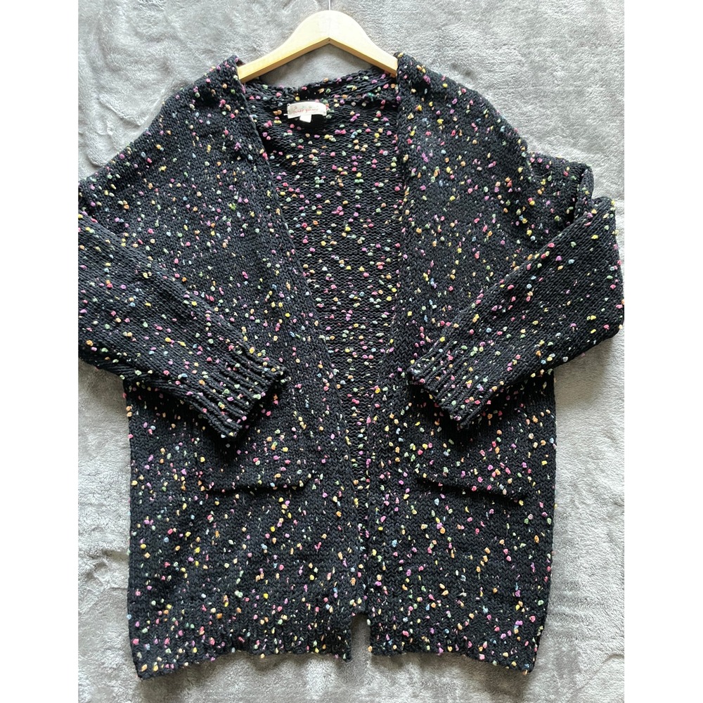 Sweet Generis Black Confetti Popcorn Knit Open Front Cardigan Plus Size 1X Artsy